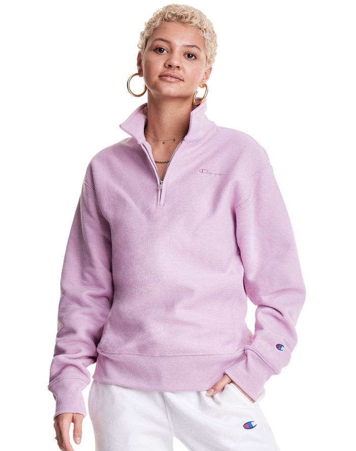 Champion Sweatshirt Dames - Roze - Oversized Reverse Weave 1/4 Zip Script Logo ( 279548-RNI )